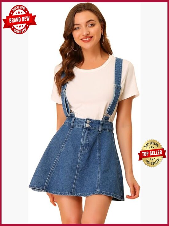 Dresses & Skirts - Denim Overalls Mini Skirt Adjustable Strap Suspender A-Line